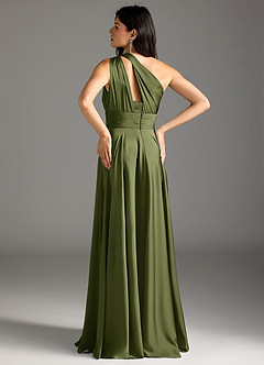 Azazie Charlize Bridesmaid Dresses Olive A-Line One Shoulder Stretch Satin Dress image6