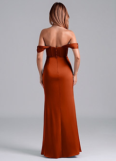 Azazie Asha Bridesmaid Dresses Paprika Sheath Off the Shoulder Stretch Satin Convertible Dress image4