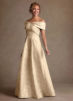 Azazie Harriett Mother of the Bride Dresses Champagne A-Line Off the Shoulder Floral Jacquard Dress image7