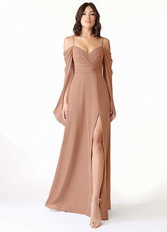 Azazie Cienna Abiti da Damigella Abito A-Line in Chiffon a Spalla Scoperta Champagne Rosa image1