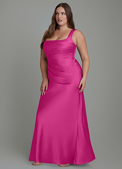 Azazie Agustina Vestidos de damas de honor Vestido Fucsia de Satén Elástico de Corte Sirena con Corsé image11