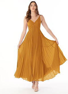 Azazie Raychelle Bridesmaid Dresses Butterscotch A-Line V-Neck Chiffon Dress image1