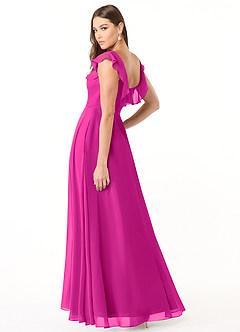 Azazie Jinny Brautjungfernkleider A-Linie Quadratischer Ausschnitt Gerüscht Chiffon Kleid Fuchsia image7