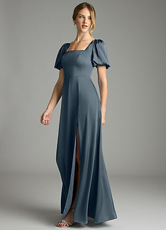Azazie Fyona Bridesmaid Dresses Twilight A-Line Pleated Stretch Satin Dress image4