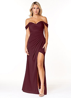 Azazie Tessa Bridesmaid Dresses Cabernet Sheath Sweetheart Off-The-Shoulder Mesh Convertible Dress image1