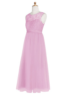 Azazie Georgette Junior Candy Pink A-Line Lace Tulle Dress image10