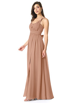 Azazie Olani Bridesmaid Dresses Champagne Rose A-Line Off the Shoulder Chiffon Convertible Dress image4