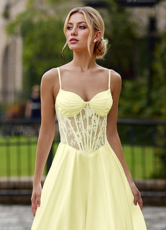 Nimbus Light Yellow Cutout Corset Satin Prom Dress image6