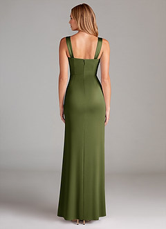 Azazie Denice Bridesmaid Dresses Olive A-Line Pleated Stretch Satin Dress image2