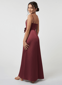 Azazie Anina Junior Robe Trapèze en Satin extensible Arc Merlot image5
