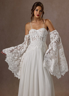 Azazie Rhya Probar vestidos en casa Vestido de Diamante Blanco de Encaje de Corte en A con Vestidos sin tirantes image14