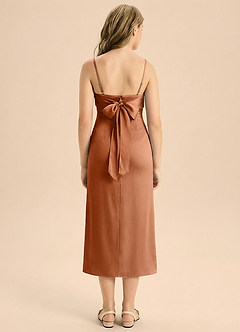 Azazie Mai Junior Copper Sheath Pleated Stretch Satin Dress image2