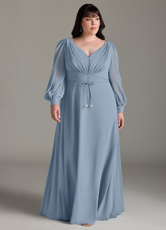 Azazie Sage Venta Final Vestido de Cabernet de Gasa de Corte en A con Manga larga image6