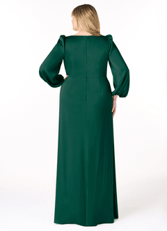 Azazie Mel Bridesmaid Dresses Emerald Sheath Long Sleeve Stretch Satin Dress image2