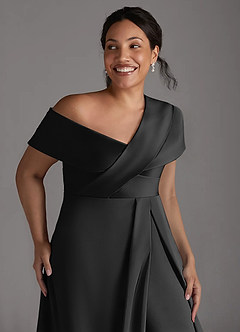 Azazie Milton Mother of the Bride Dresses Black A-Line Pleated Stretch Satin Dress image13
