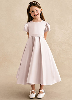 Azazie Princess Flower Girl Dresses Rose Petal A-Line Pleated Matte Satin Dress image6