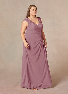 Azazie Gladys Mother of the Bride Dresses Vintage Mauve A-Line Queen Anne Lace Chiffon Dress image10