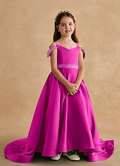 Azazie Jodi vestidos de niña de las flores Vestido de Fucsia de Satin Mate de Corte En A image4