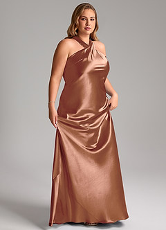 Azazie Doretta Kleider zum Anprobieren zu Hause Meerjungfrau-Linie Schleifen Metallischer Satin Kleid Espresso image11