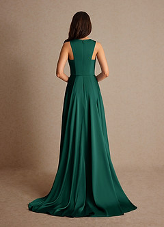 Azazie Niles Mother of the Bride Dresses Emerald A-Line Trains Stretch Satin Dress image4