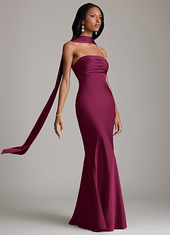 Azazie Saylor Bridesmaid Dresses Red Plum Mermaid Strapless Stretch Satin Dress image10