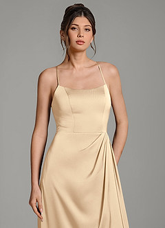 Azazie Frankie Bridesmaid Dresses Champagne A-Line Pleated Stretch Satin Dress image6