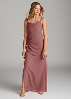 Azazie Mai Junior Etui Plissee Chiffon Kleid Wüstenrose image3