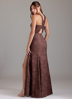 Azazie Rue Bridesmaid Dresses Espresso A-Line Pleated Floral Burnout Dress image2
