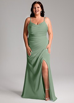 Azazie Deandra Bridesmaid Dresses Matcha Mermaid Pleated Stretch Satin Dress image9