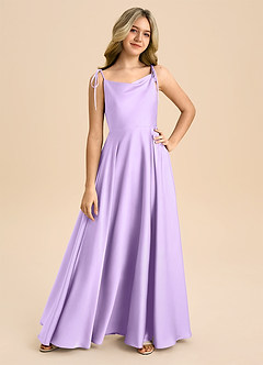 Azazie Popsy Junior Lilac A-Line Bow Stretch Satin Dress image8