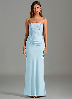 Azazie Emilia Robes de demoiselle d'honneur Robe Sirène en Satin extensible Sans bretelles Bleu Ciel image5