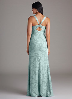 Azazie Mero Bridesmaid Dresses Mist Sheath Pleated Floral Burnout Dress image3