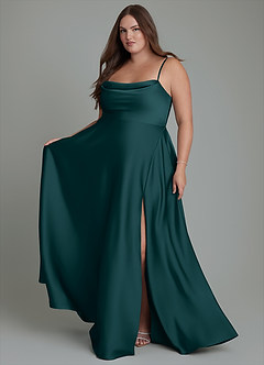 Azazie Elle Bridesmaid Dresses Pine A-Line Pleated Stretch Satin Dress image8