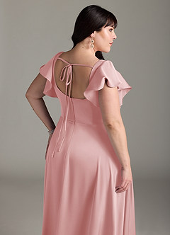 Azazie Bondi Bridesmaid Dresses Powder Pink A-Line Bow Stretch Satin Dress image12