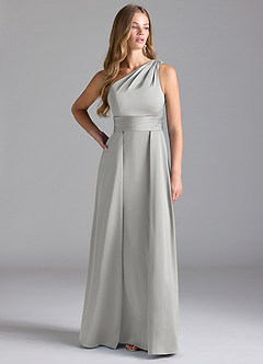 Azazie Dallas Bridesmaid Dresses Silver A-Line One Shoulder Stretch Satin Dress image3
