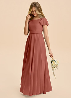 Azazie Cady Junior A-Linie Plissee Chiffon Kleid Rotbraun image5