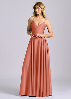Azazie Truce Robes de demoiselle d'honneur Robe Trapèze en Satin extensible Rose Saumon image4