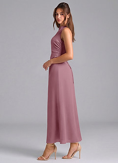 Azazie Evadne Bridesmaid Dresses Vintage Mauve Sheath Pleated Chiffon Dress image5