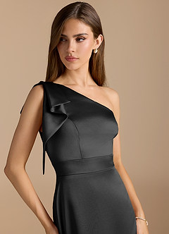 Azazie Rinna Brautjungfernkleider Meerjungfrau-Linie Gestreift Metallischer Satin Kleid Schwarz image6