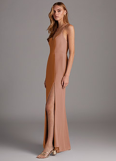 Azazie Manila Bridesmaid Dresses Champagne Rose Sheath V-Neck Chiffon Dress image4
