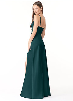 Azazie Halsey Vestidos de damas de honor Vestido de Pino de Satén Elástico de Corte Recto con Corte Lateral image5
