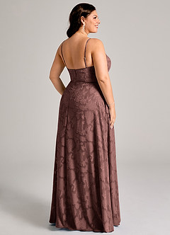 Azazie Moira Bridesmaid Dresses Espresso A-Line Side Slit Floral Burnout Dress image8