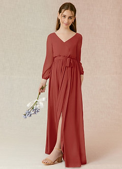 Azazie Angelica Junior Terracotta A-Line Pleated Chiffon Dress image5