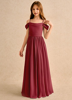 Azazie Shia Girls Formal Flower Girl Dresses Pomegranate A-Line Off the Shoulder Chiffon Dress image3
