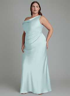 Azazie Emerson Bridesmaid Dresses Mist Mermaid Off the Shoulder Stretch Satin Dress image11