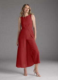 Azazie Anitta Mother of the Bride Dresses Rust Jumpsuit/Pantsuit Pleated Stretch Crepe Dress image2