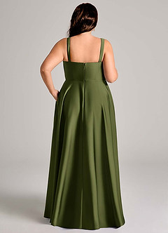 Azazie Shaude Bridesmaid Dresses Olive A-Line Pleated Stretch Satin Dress image13