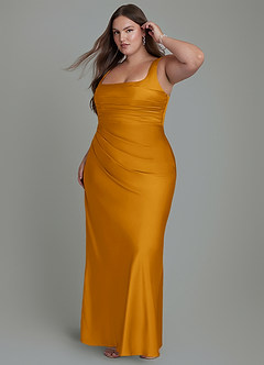 Azazie Agustina Bridesmaid Dresses Butterscotch Mermaid Corset Stretch Satin Dress image10
