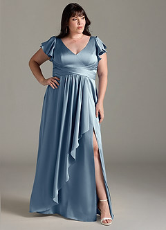 Azazie Omari Bridesmaid Dresses Dusty Blue A-Line Stretch Satin Dress image9