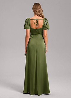 Azazie Fyona Bridesmaid Dresses Olive A-Line Pleated Stretch Satin Dress image1